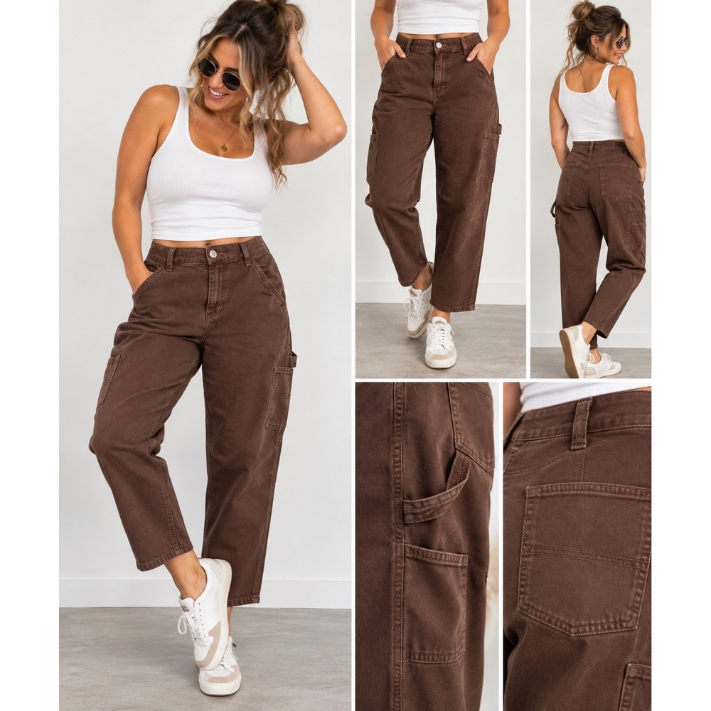 Garage Brown Carpenter Utility Pants High Waisted Size 7 Hammer Loop Streetwear